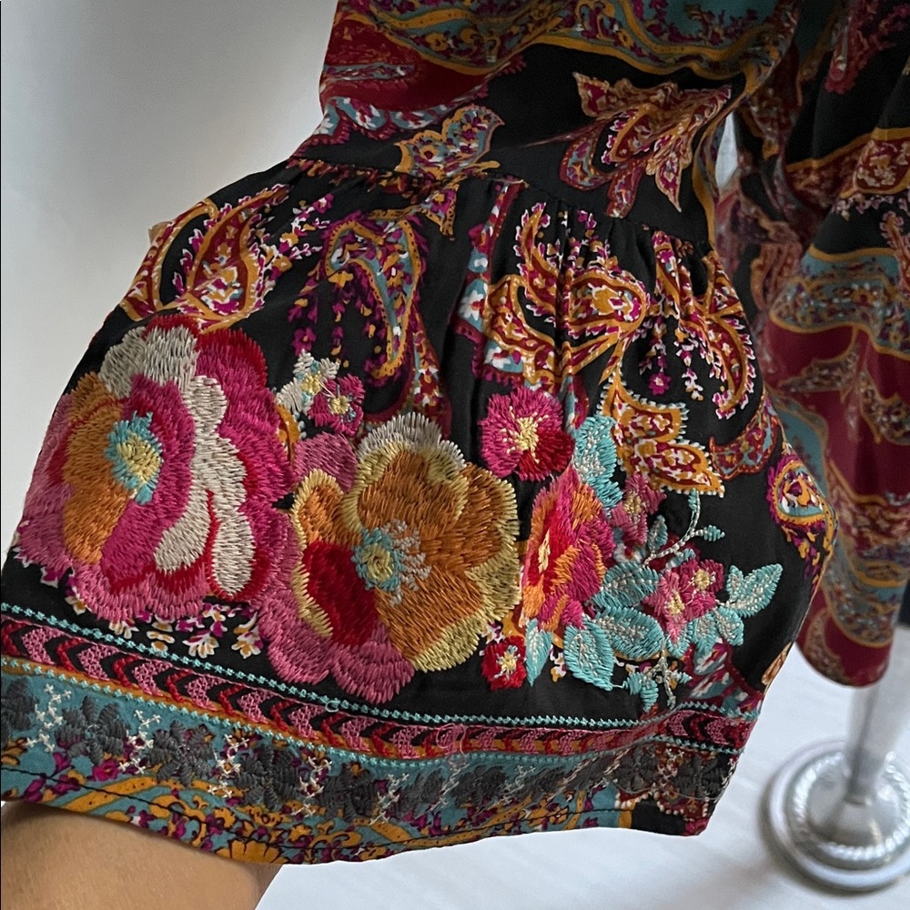 Savanna Jane Burgundy Multi Floral Tunic Blouse - Picture 2 of 6